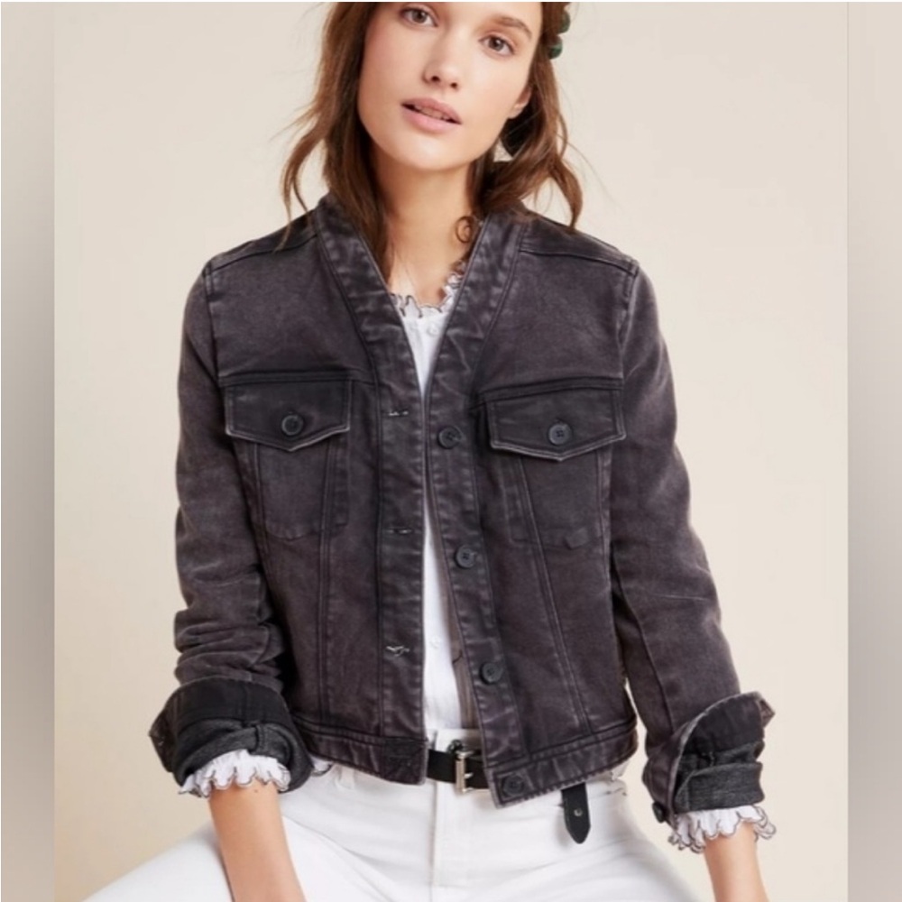 Anthropologie Bibiana bomber stretch denim gray acid wash jacket New